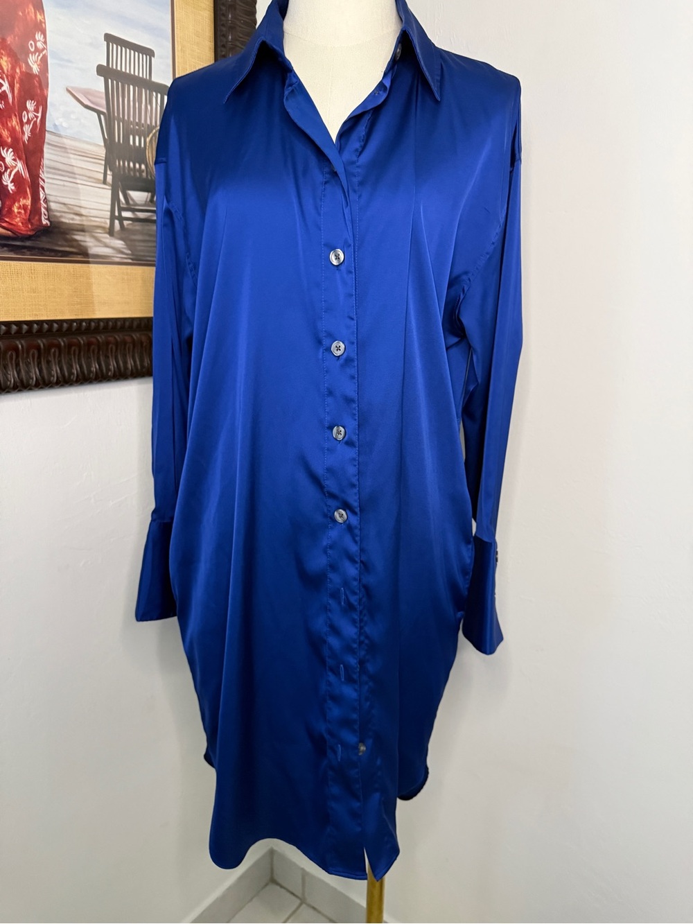 Banana Republic Satin Button-Up dress in Royal Blue